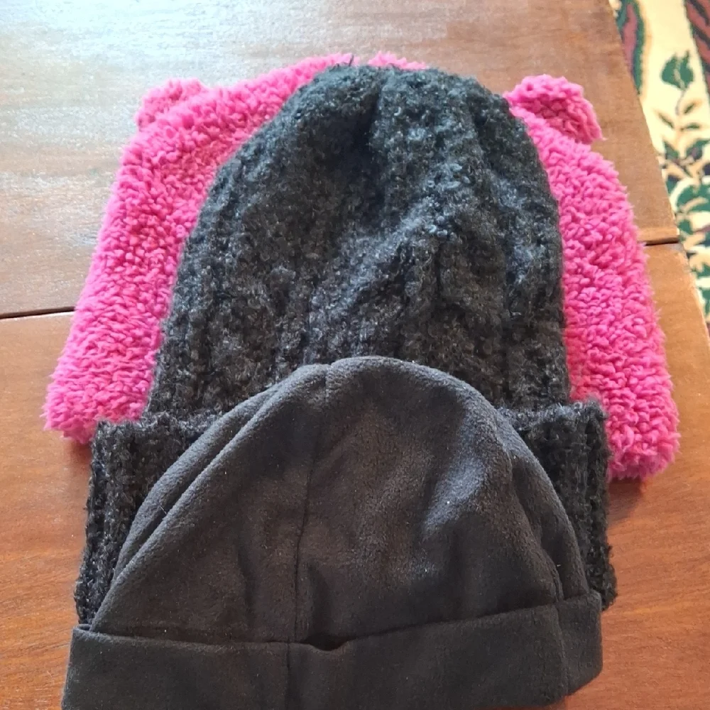 Cat & Jack Cozy Black and Pink Hats (Hat016) Set of 3